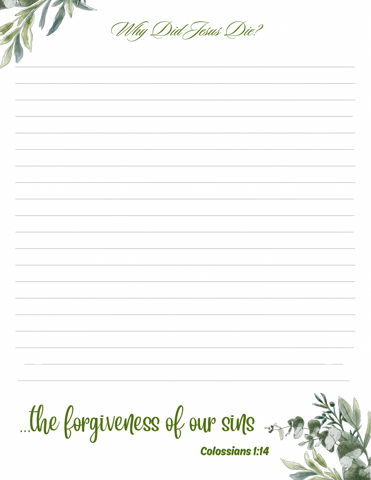 JW Letter Writing/ Why Did Jesus Die/ Col. 1:14