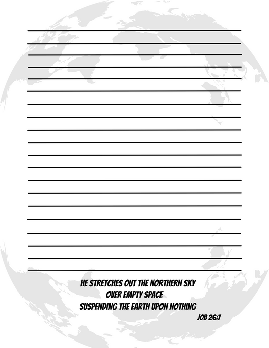 JW Letter Writing/Black World Stationery / Suspending The Earth Upon Nothing/Job 26:7