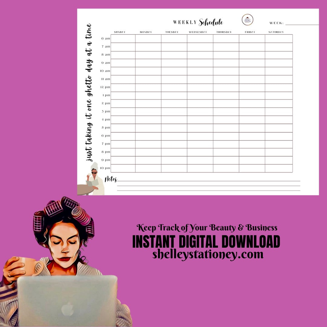 Timed Weekly Beauty & Business Schedule/Weekly Planner/Instant Digital Download