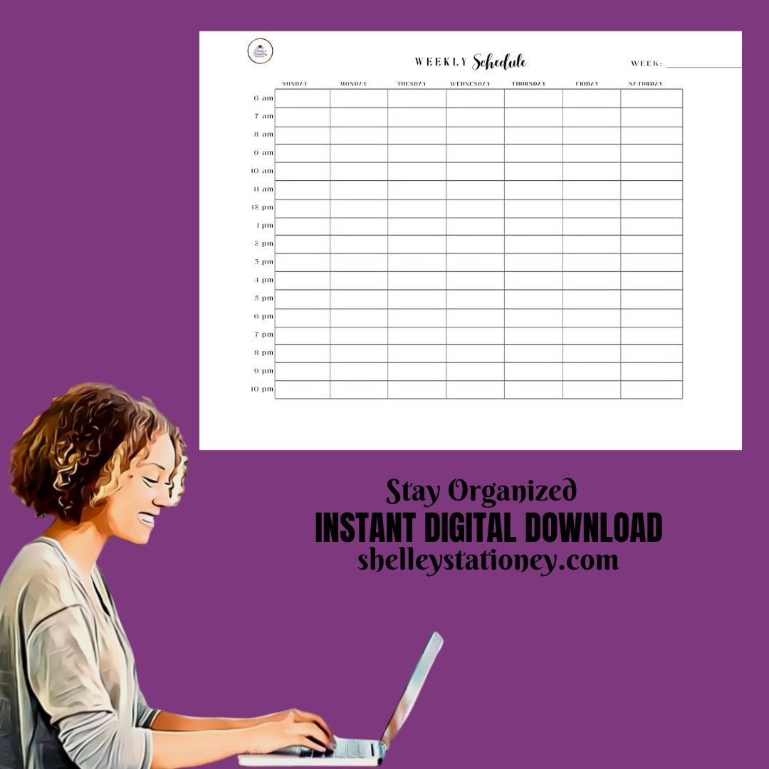 Timed Weekly Basic Schedule/Weekly Planner/Instant Digital Download