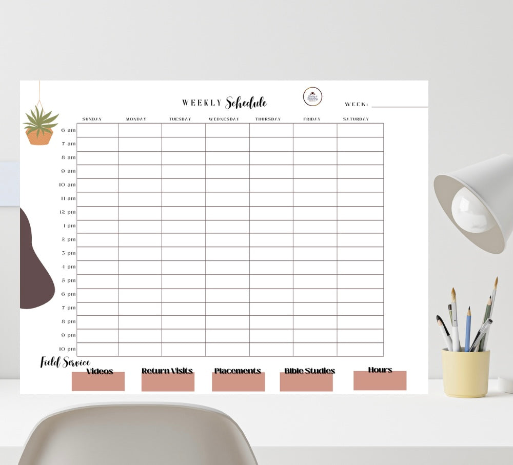 Timed Weekly Ministry Schedule/Weekly Planner/Instant Download