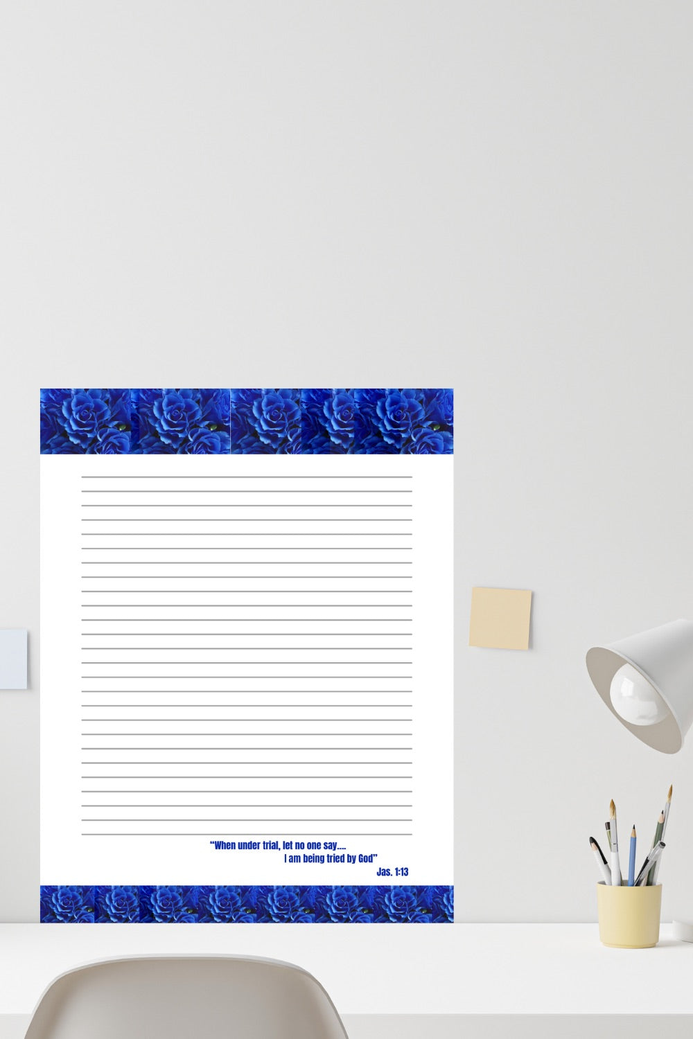 JW Letter Writing Stationery/ Royal Blue Flower/ James 1:13