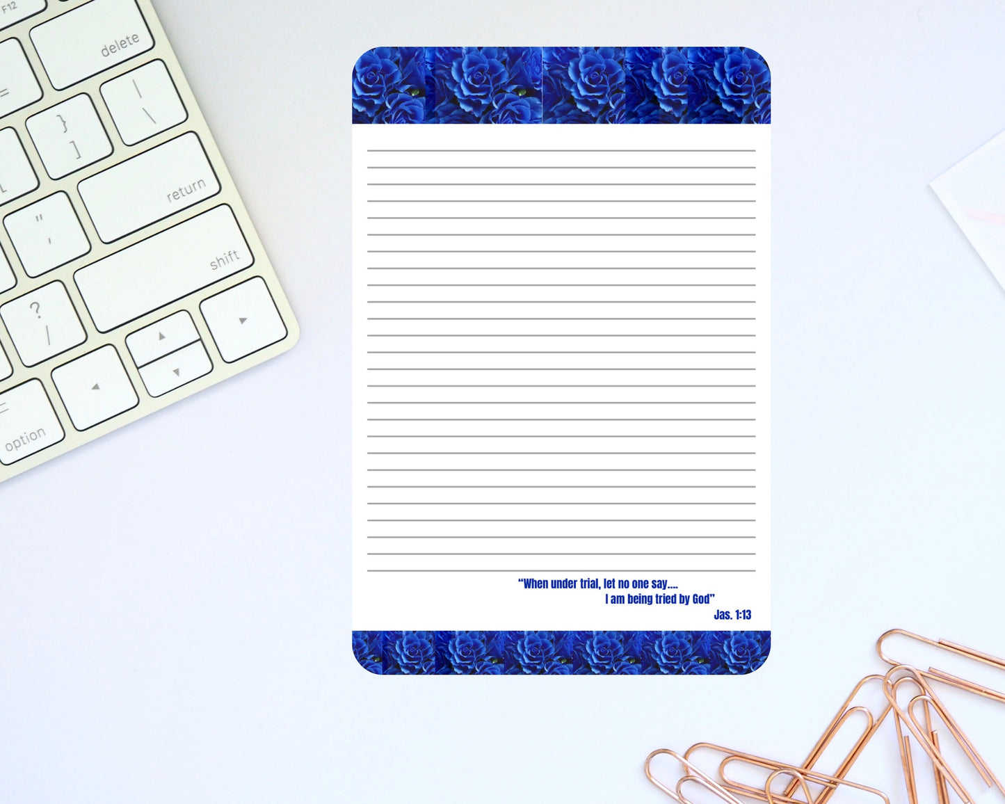 JW Letter Writing Stationery/ Royal Blue Flower/ James 1:13