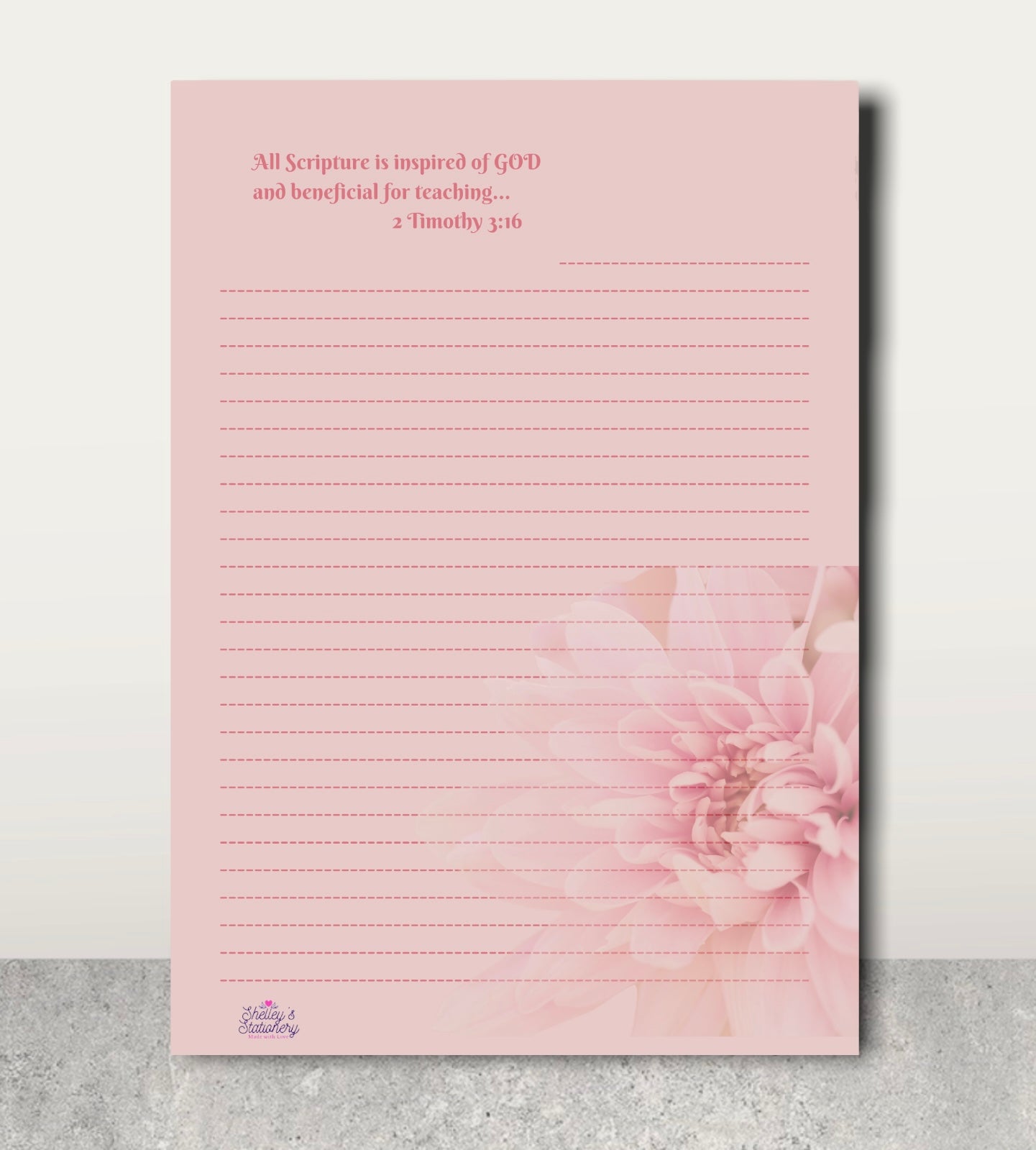 JW Letter Writing Stationery/ Pink Flower/ 2 Timothy 3:16