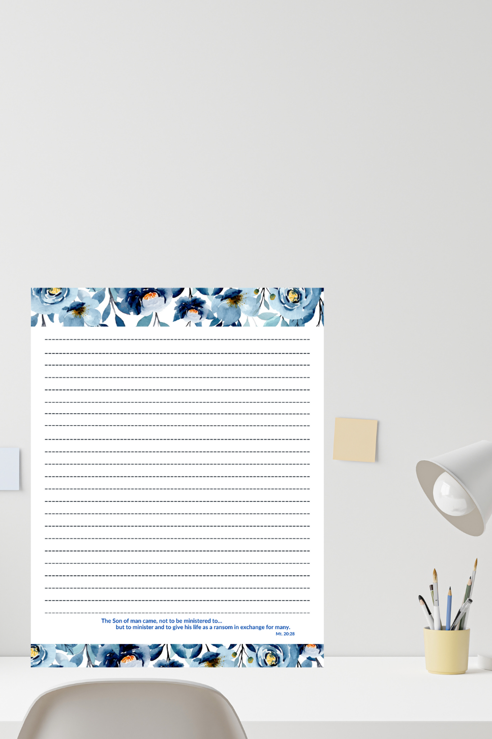 JW Letter Writing Stationery/ Blue Flower/Mt. 20:28