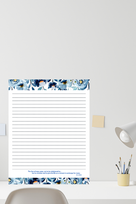 JW Letter Writing Stationery/ Blue Flower/Mt. 20:28