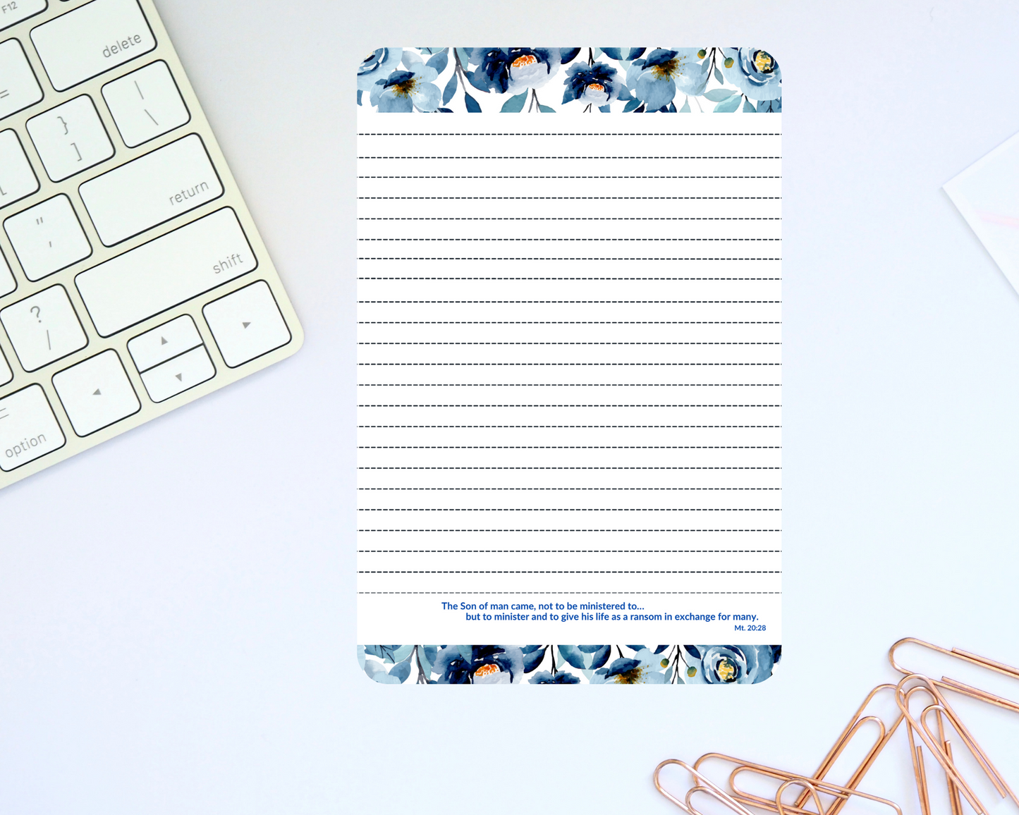 JW Letter Writing Stationery/ Blue Flower/Mt. 20:28